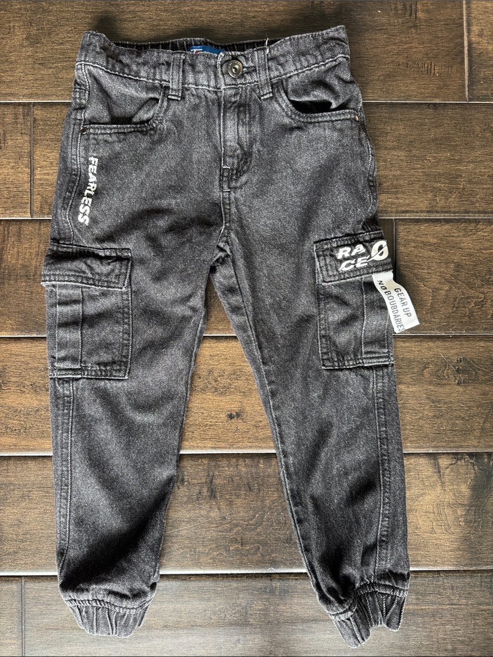 💜3/$15 Team Spirit Boys Cargo Denim Joggers - Washed Black - Size 5-6 yrs